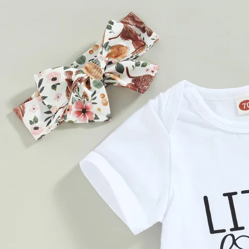 Vista 124 de Sejardin Ropa de verano para bebé y niña, recién nacida, manga corta, con letras, mameluco elástico con diadema