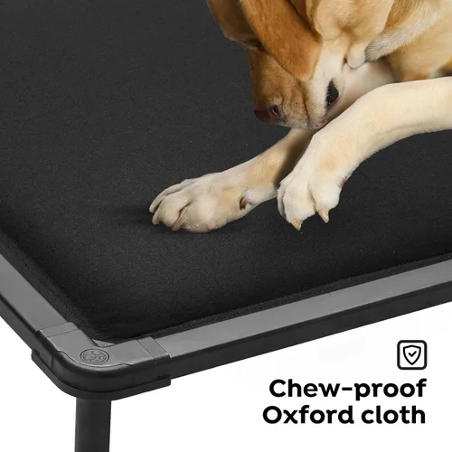 Vista 4 de Veehoo Cama Elevada para Perros a Prueba de Masticación, Catre Elevado Duradero para Mascotas con Colchoneta Impermeable Rellena de Algodón PP Negro