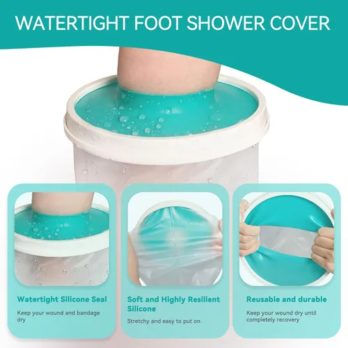 Vista 4 de Cubierta impermeable para el pie, protector de ducha de tobillo para adultos después de la cirugía, cubierta impermeable para vendaje, herida, pie