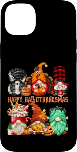 Vista 15 de iPhone 16 Halloween Thanksgiving Christmas Gnomes Happy Hallothanksmas Case
