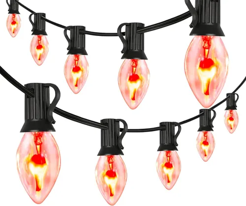 Vista 15 de Tira de luces LED de Navidad para exteriores, de 50 pies, cadena de luces C7 con 27 bombillas multicolor de cerámica de 0.6 W, luces de Navidad