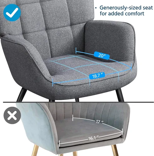 Vista 6 de Yaheetech Juego de 2 sillas decorativas con otomana, moderno sillón y reposapiés con respaldo alto y patas de metal, silla de salón y otomana