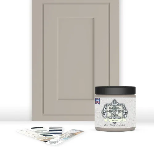 Vista 159 de Pintura TODO EN UNO, Abbey (gris cálido), Muestra de 8oz - Pintura duradera para gabinetes y muebles. Imprimación y capa superior incorporadas,