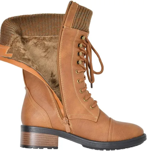 Vista 5 de DREAM PAIRS Botas militares de invierno con cordones a media pantorrilla para mujer