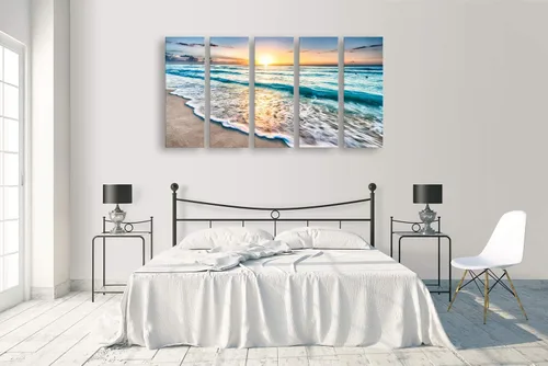 Vista 2 de S02258 - Impresiones en lienzo para pared, playa, puesta de sol, océano, naturaleza, estiradas y enmarcadas, pinturas sobre lienzo para sala