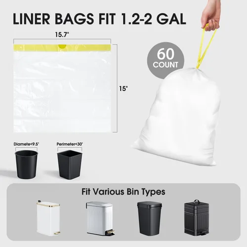 Vista 6 de CEROELDA Bote de basura pequeño y bolsas de basura pequeñas de 1.6 galones, 60
