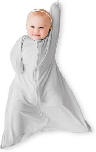 Vista 10 de bebon Manta de transición para bebé, saco de dormir acogedor, envoltura con cremallera de 2 vías (gris cozy, pequeño 4-8 meses)