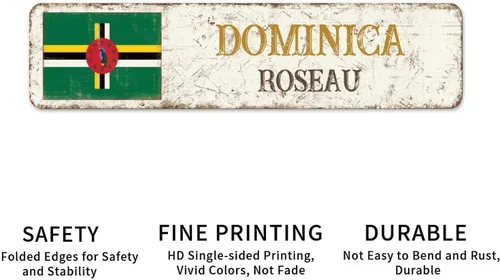 Vista 6 de Roseau - Letreros de metal personalizados con bandera de Dominica, letrero de metal con diseño de Capital Country City Souvenir Dominica-Roseau