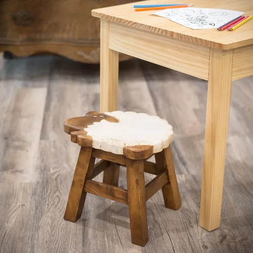 Vista 2 de Sea Island Imports - Taburete corto decorativo de madera de acacia tallada a mano