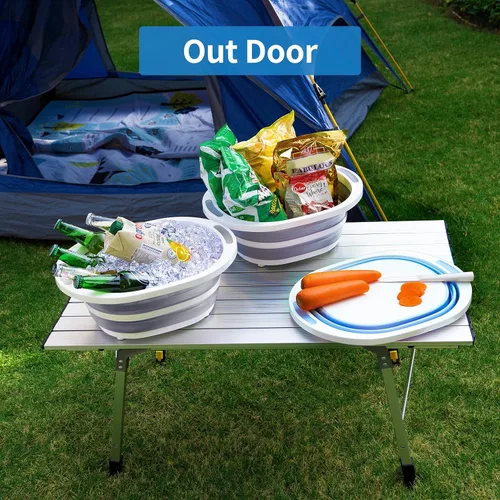 Vista 5 de Fregadero Plegable Craftend 7.5L de Plástico, Cesta de Lavar Platos con Tabla de Cortar, Recipiente de Alimentos Plegable para Barbacoa, Picnic