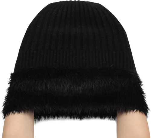 Vista 5 de ZLYC Gorro de invierno de piel sintética para mujer, gorro de calavera elástico con puños