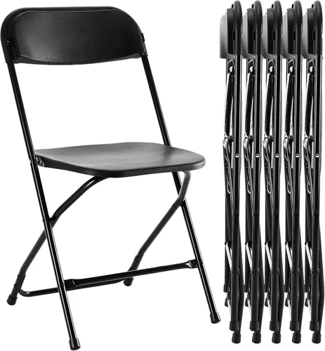 Vista 10 de Sillas plegables, para interiores y exteriores, portátiles, apilables, de plástico, para fiestas, bodas y oficina, paquete de 4, color negro