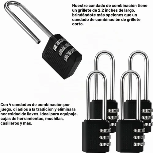 Vista 6 de Faburo Paquete de 4 candados de combinación pequeña de grillete largo