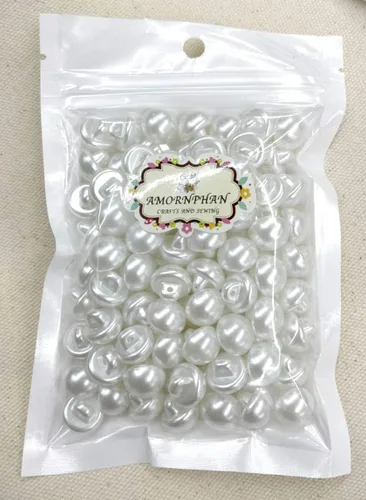 Vista 8 de AMORNPHAN 100 botones redondos blancos de perlas de resina de 0.551 in con forma de hongo con agujero para coser ropa, vestido, suéter