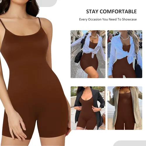 Vista 4 de One Piece Jumpsuits for Women Workout Romper Spaghetti Strap Bodycon Stretch Shorts Jumpsuits
