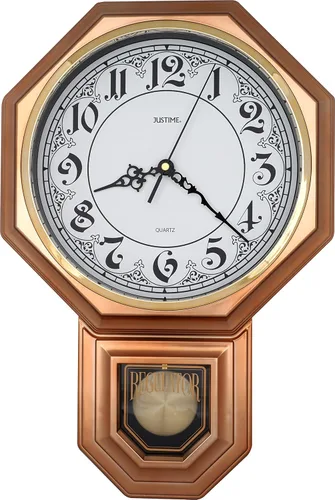 Vista 31 de JUSTIME Reloj de pared clásico vintage tradicional de estilo Schoolhouse, con péndulo y melodía Westminter cada hora, relojes de pared con melodía