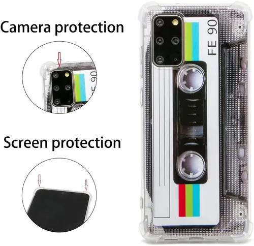 Vista 3 de FAteam - Funda para Galaxy S20 Plus con esquinas reforzadas, TPU suave parachoques retro cassette cinta compatible con Samsung Galaxy S20+