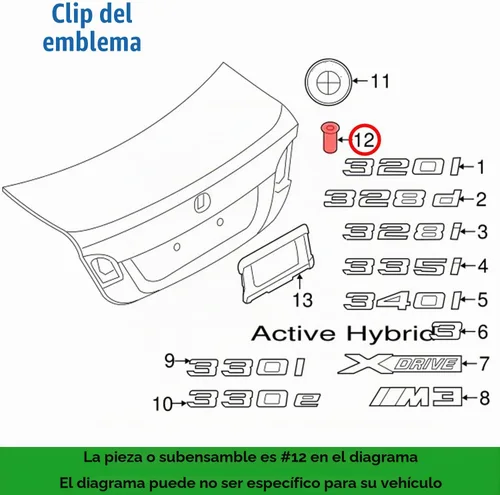 Vista 4 de Kit de clip de ojal para emblema de 12 piezas para la mayoría de los modelos
