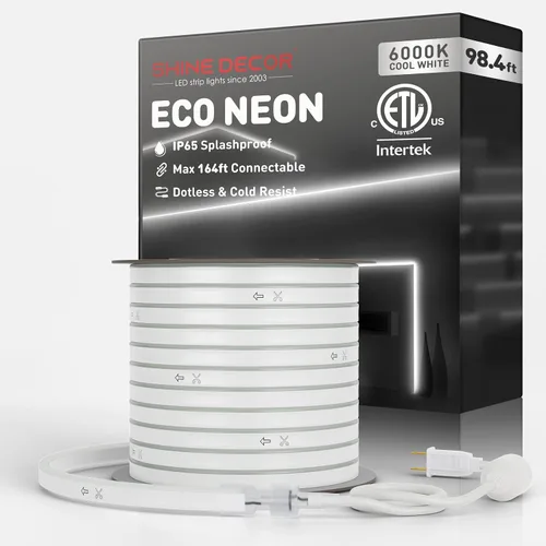 Vista 44 de Shine Decor Tira de luces LED AC 120V, cuerda de neón eco de 120 LED/m sin puntos, conectable y cortable, IP65 impermeable y resistente al clima