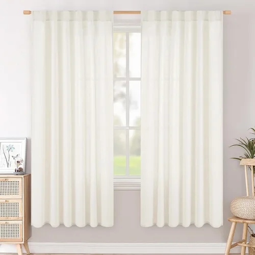 Vista 108 de BGment Cortinas cortas de lino marfil de 36 pulgadas de largo para ventanas de cocina, pequeñas cortinas texturizadas rústicas para café sobre