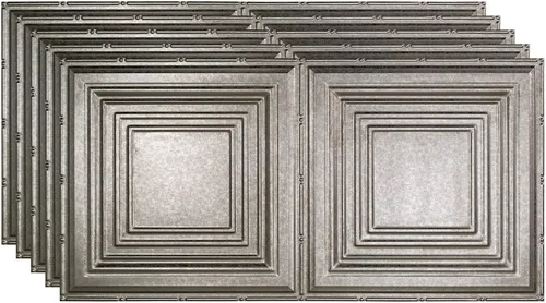 Vista 13 de FASÄDE Panel de techo decorativo de vinilo decorativo de 2 x 4 pies de estilo tradicional / patrón 3 en aluminio cepillado (paquete de 5)