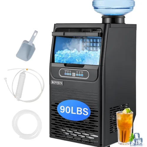 Vista 9 de ROVSUN - Máquina para hacer hielo de 70 libras/24 horas para encimera con 2 entradas de agua y función de programación, máquina independiente
