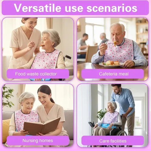Vista 5 de Baberos para adultos mayores, baberos lavables para adultos, babero de flores reutilizable para adultos que comen adultos mayores, protector de ropa