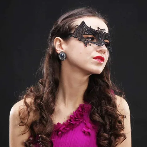 Vista 4 de Reuglobal - Máscara de encaje para mujer y niña, color negro, multicolor, morado, rosa, rojo, para fiesta