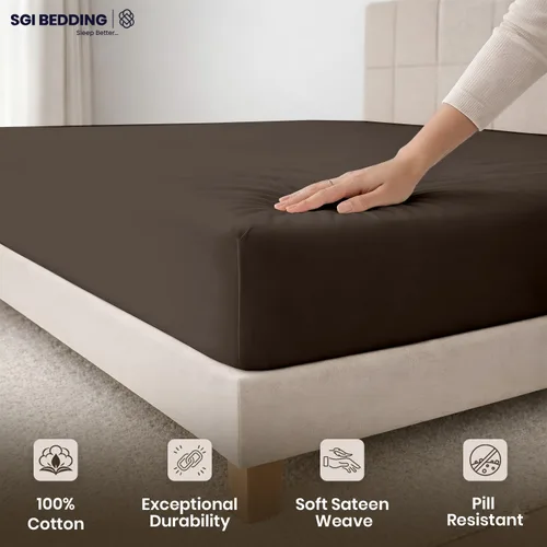Vista 13 de SGI bedding 100% Egyptian Cotton 600 TC Twin Size Fitted Sheet Only Soft, Smooth Sateen Weave 15" inch Deep Pocket Fitted Bed Sheet - White