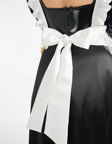 Vista 9 de MEOWCOS - Vestido de sirvienta para mujer, diseño de anime, cosplay, delantal francés, delantal de sirvienta con diadema y calcetines en el muslo