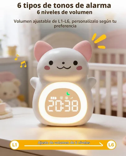 Vista 6 de MASHI Cat Kids - Reloj despertador con tiempo para despertar, entrenador de Gato