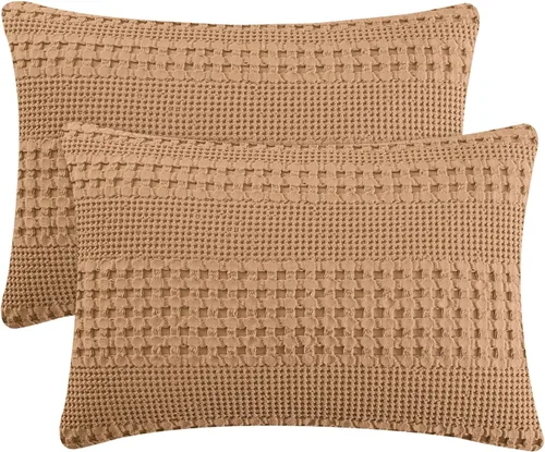Vista 73 de PHF Fundas de almohada 100% algodón con tejido de gofre de 24 x 24 pulgadas, paquete de 2 fundas cuadradas para decoración elegante del hogar, sin