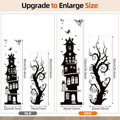Vista 6 de Zonon 3 hojas de calcomanías de pared de Halloween extraíbles DIY Bat Castle Stickers Large Black Halloween Window Clings, Peel and Stick Spooky