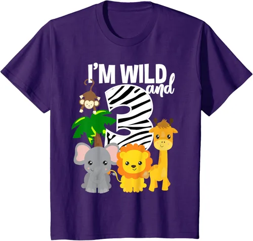 Vista 23 de Camiseta de cumpleaños con temática de zoológico de I'm Wild and 3, Negro, S