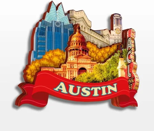 Vista 15 de Imán de madera para nevera de Austin, Texas, Estados Unidos, América, colección de madera 3D, hecho a mano, recuerdos de la ciudad, para viajes