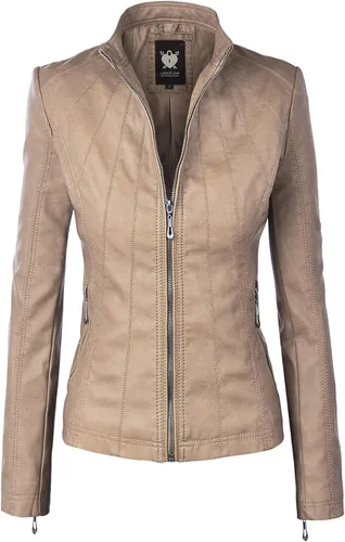 Vista 12 de Lock and Love Chaqueta Abrigo de Moto Motociclista de Piel Sintética para Mujer con Capucha Extraíble o No Extraíble Wjc1044_negro