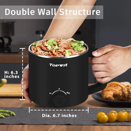 Vista 5 de Topwit Olla eléctrica caliente y olla de arroz pequeña de 1.2L