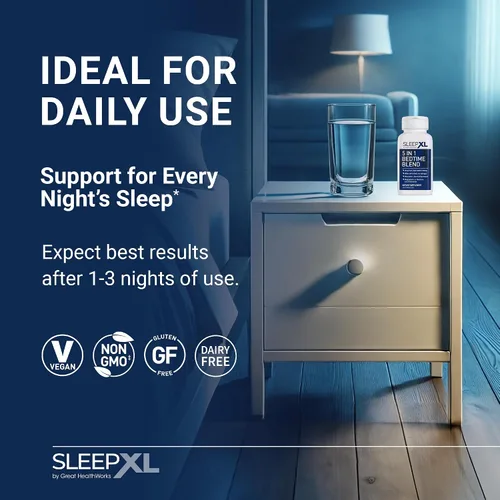 Vista 5 de Suplemento para el sueño SleepXL Fórmula sin formación de hábito - Duerma más rápido y duerma más tiempo - 5 ingredientes clave incluyen melatonina