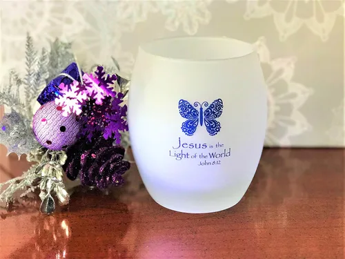 Vista 5 de Jesús es la luz del mundo inspirador de cristal para té y portavelas votivo (azul)