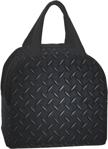 Vista 2 de Bolsa de almuerzo para mujeres y hombres, lonchera aislada de acero negro para adultos, bolsa de almuerzo reutilizable para el trabajo, picnic
