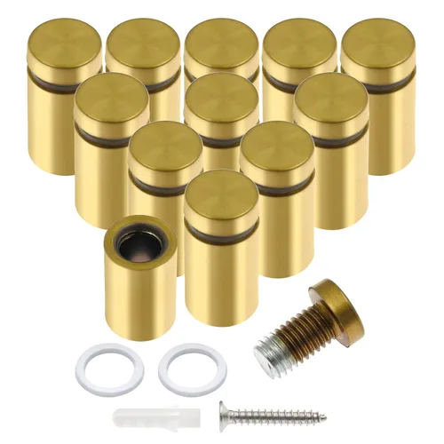Vista 11 de Luomorgo 12 piezas tornillos separadores de acero inoxidable de 1" x 1", herrajes de montaje para letreros de pared, separadores de vidrio