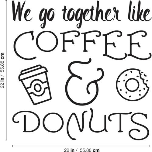 Vista 2 de We Go Together Like Coffee & Donuts - Calcomanía artística de pared de 23 x 23 pulgadas, decoración de pared de cocina, calcomanías de vinilo
