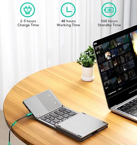 Vista 3 de Teclado inalámbrico plegable delgado compatible con Raspberry Pi 4 Modelo B+ con mouse TOUCHPAD totalmente universal que proporciona 48 horas