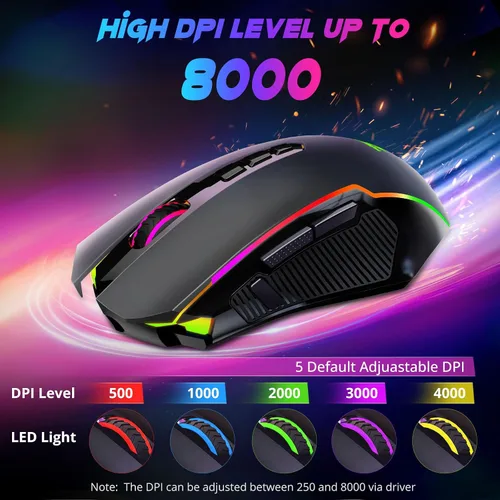 Vista 4 de Redragon Mouse para juegos, mouse inalámbrico para juegos con 8000 DPI, ratones para juegos de PC con botón de fuego, mouse ergonómico programable