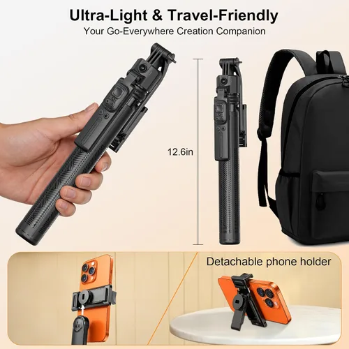 Vista 4 de Trípode de teléfono de 63 pulgadas con seguimiento automático de cara, rotación de 360° para selfie stick trípode para iPhone y cámara de acción