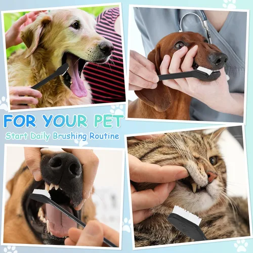 Vista 4 de Honeydak Cepillo de dientes para perros, cepillo de dientes suave para perros, cepillo de dientes de doble cara para cachorros, cepillo de mango