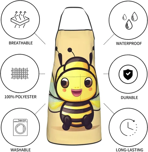 Vista 8 de Yellow Bee Men'S And Women'S Chef Apron, 28.3 X 20.4 Inches (Approx. 72 X 52 Cm), &*Adjustable Kitchen Cooking Apron.