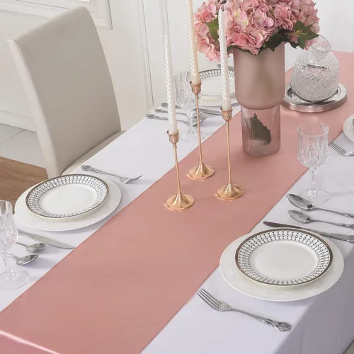 Vista 3 de Paquete de 6 caminos de mesa de satén, 12 x 108 pulgadas para fiestas, bodas, cumpleaños, banquetes, compromisos de graduación, Navidad, decoración