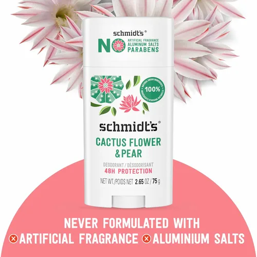 Vista 4 de Schmidt's Desodorante vegano sin aluminio, flor de cactus, pera y lluvia fresca y abedul, 2 unidades cada uno, 2.65 onzas