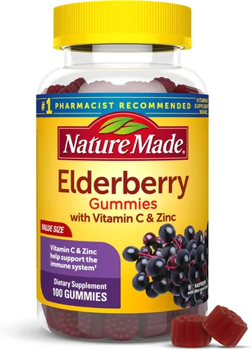 Vista 9 de Nature Made Saúco con vitamina C y zinc, suplemento dietético para apoyo inmunológico, 60 gomitas y suministro para 30 días